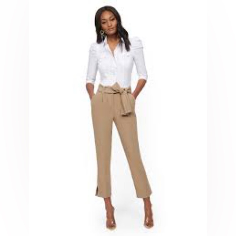 New York & Company White Blouse and Tan Pants Set